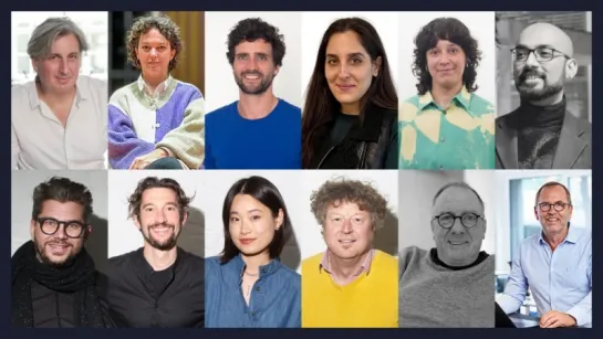Grid collage of multiple portrait headshots of adults in varied clothing, with indoor backgrounds and studio lighting.